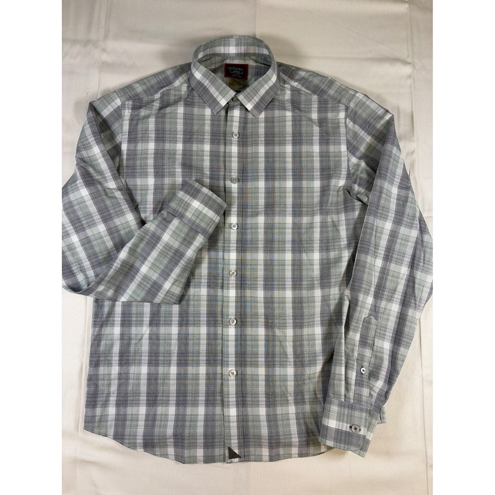 UNTUCKit Collins WF Slim Fit Grey Plaid Wrinkle Free Shirt Mens Medium 40797